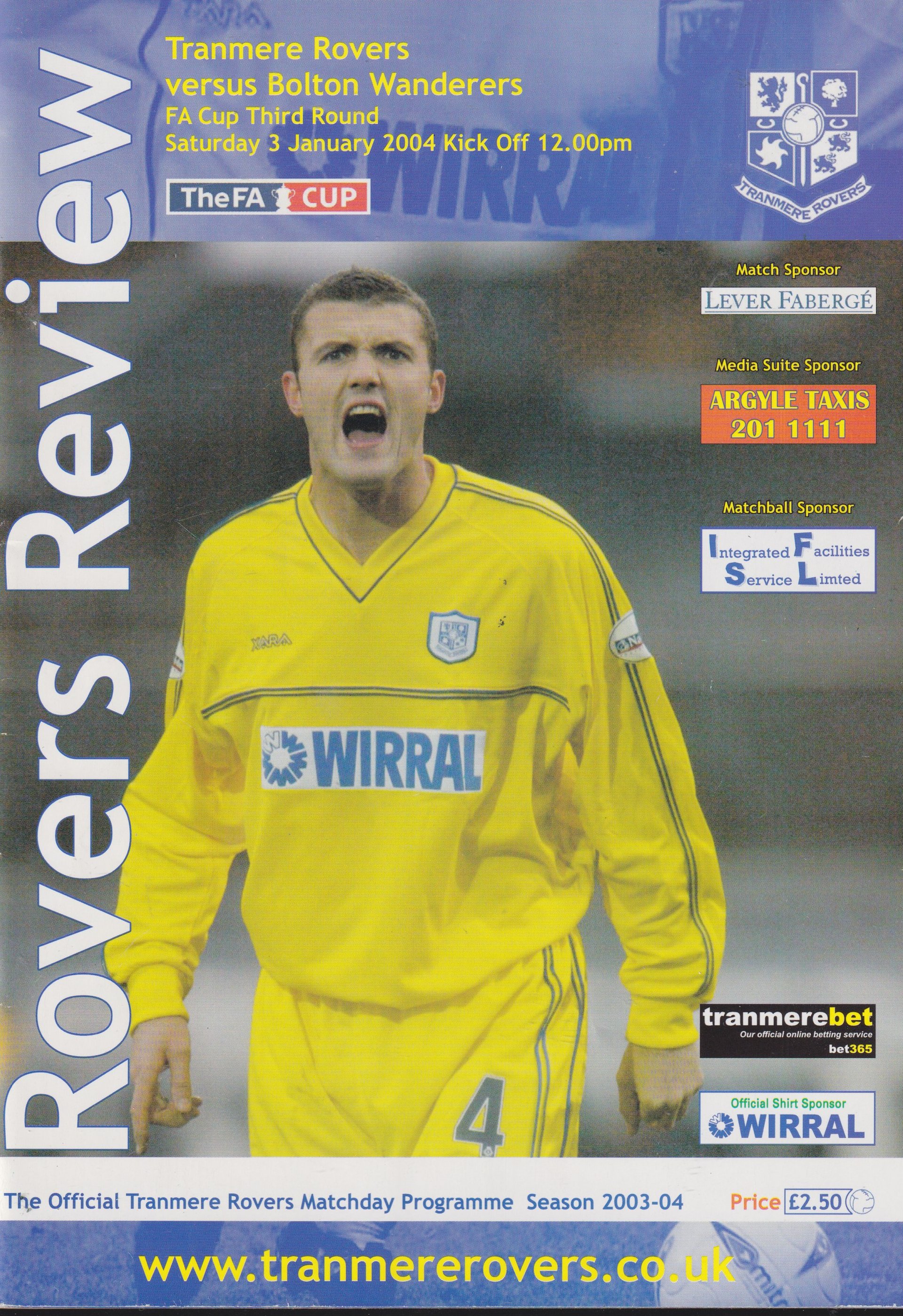 Tranmere Rovers v Bolton Wanderers match programme